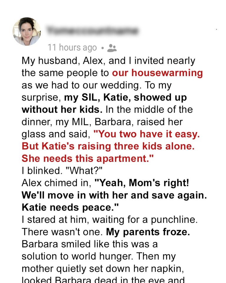At Our Housewarming, My Husband and MIL Demanded We Give Our Apartment to His Sister – My Mom’s Response Shut Them Down