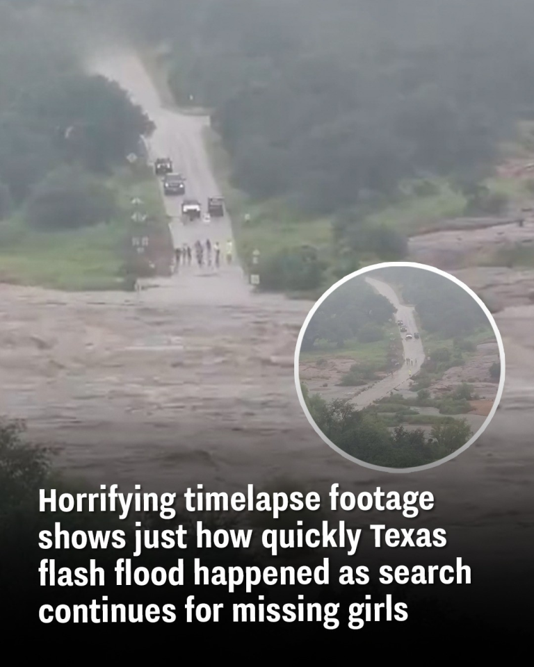 Horrifying timelapse footage shows just how quickly Texas flash flood happened as search continues for missing girls