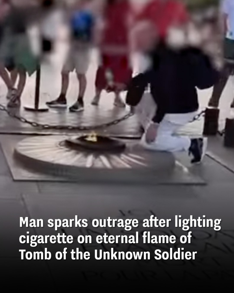 Man sparks outrage after lighting cigarette on eternal flame of Tomb of the Unknown Soldier